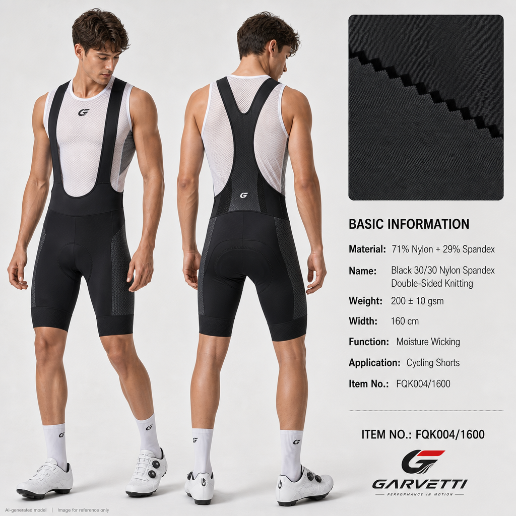 Black 30/30 Nylon Spandex Interlock Fabric by Meter, 71% Nylon 29% Spandex, 200gsm, Moisture Wicking, Double Face Smooth