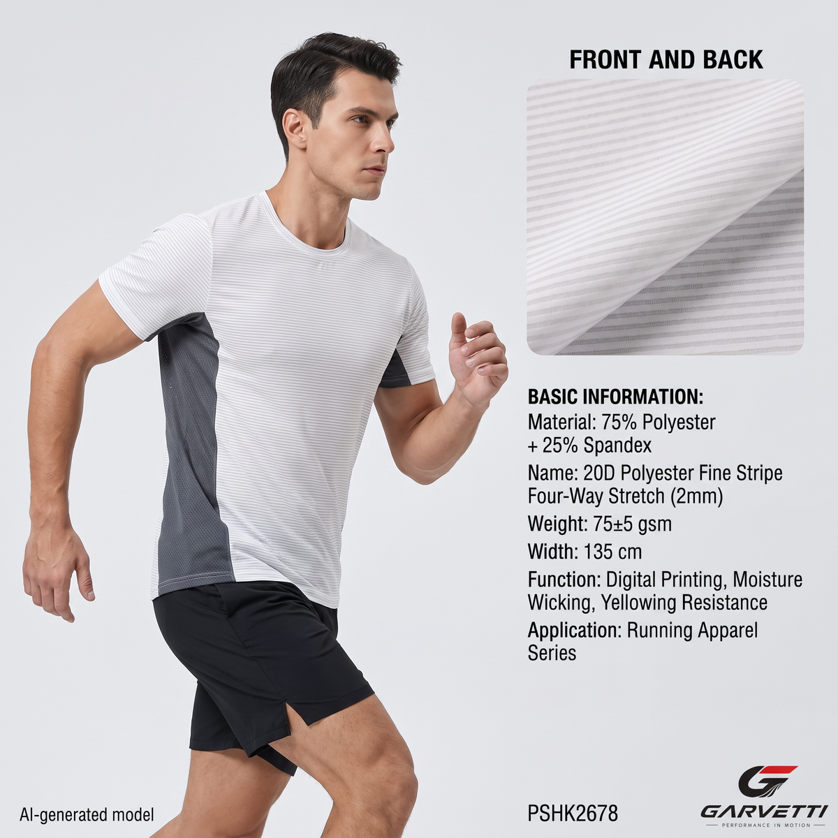 20D Fine Stripe 4-Way Stretch Running Fabric by Meter, 75% Polyester 25% Spandex, 75gsm, Anti-Yellowing, Moisture Wicking, Soft Handfeel