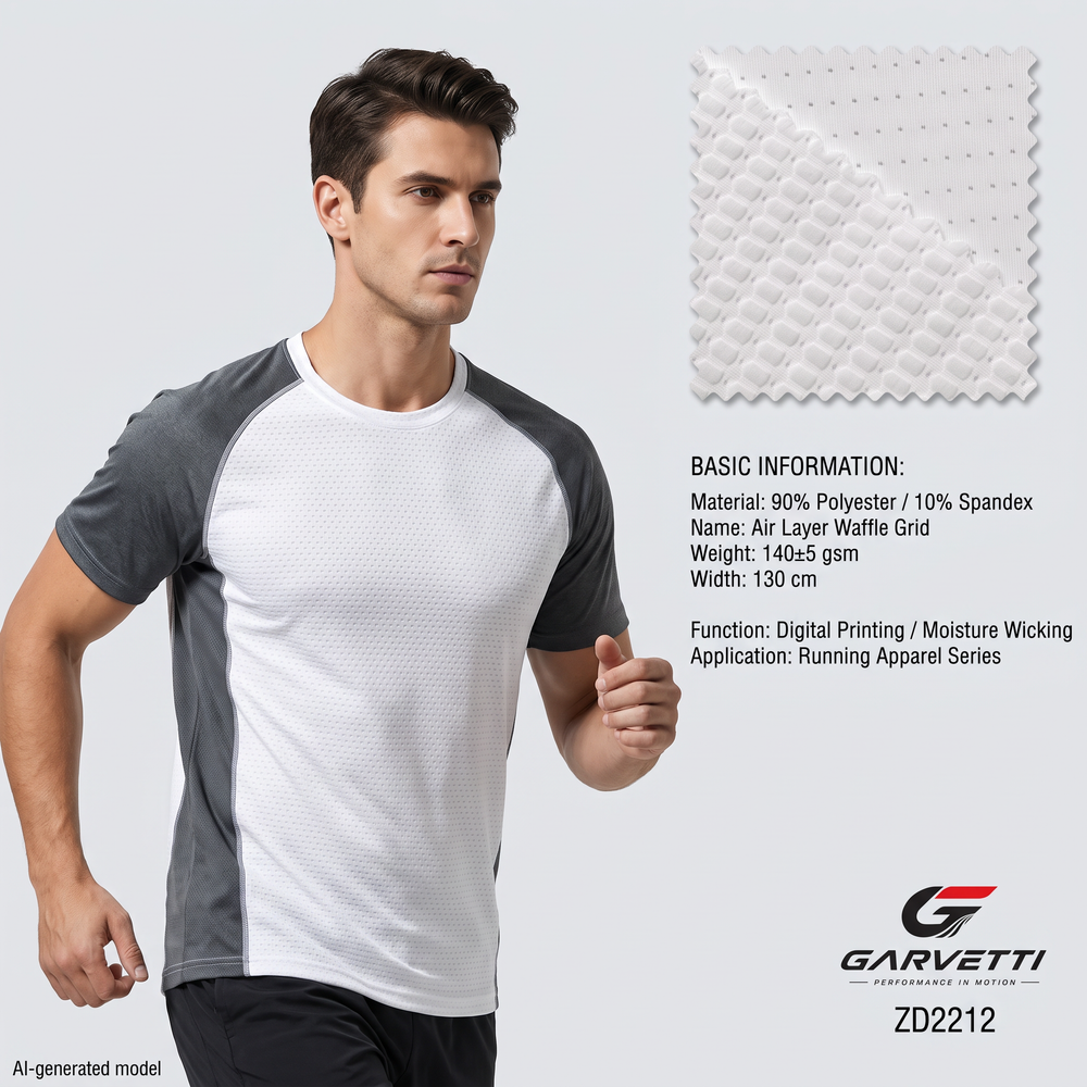 Air Layer Waffle Thermal Running Fabric by Meter, 90% Polyester 10% Spandex, 140gsm, Warm Breathable, Autumn Winter Base Layer Knit