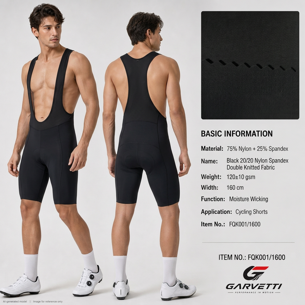 Black 20/20 Nylon Spandex Interlock Fabric by Meter, 75% Nylon 25% Spandex, 120gsm, Lightweight Smooth, Summer