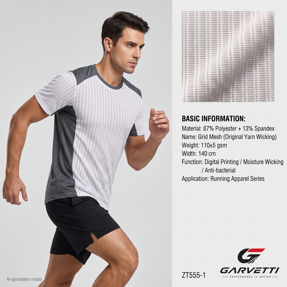 Quick Dry Solution Dyed Grid Mesh Running Fabric by Meter, 87% Polyester 13% Spandex, 110gsm, Permanent Wicking, Breathable Sportswear Knit