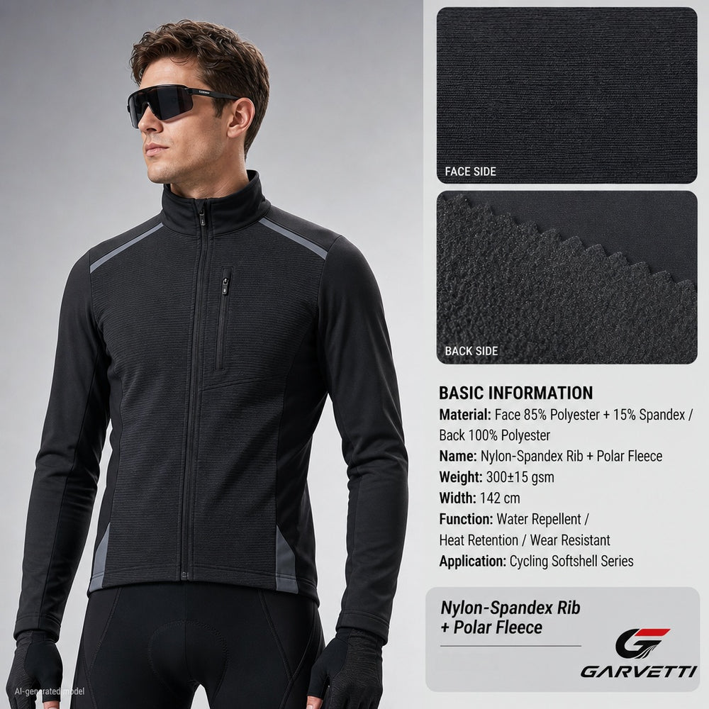 Laminated Thermal Softshell Fabric by Meter, Nylon Spandex Stripe + Polar Fleece Back, 300gsm, Stretch Warm, Winter Cycling Jacket