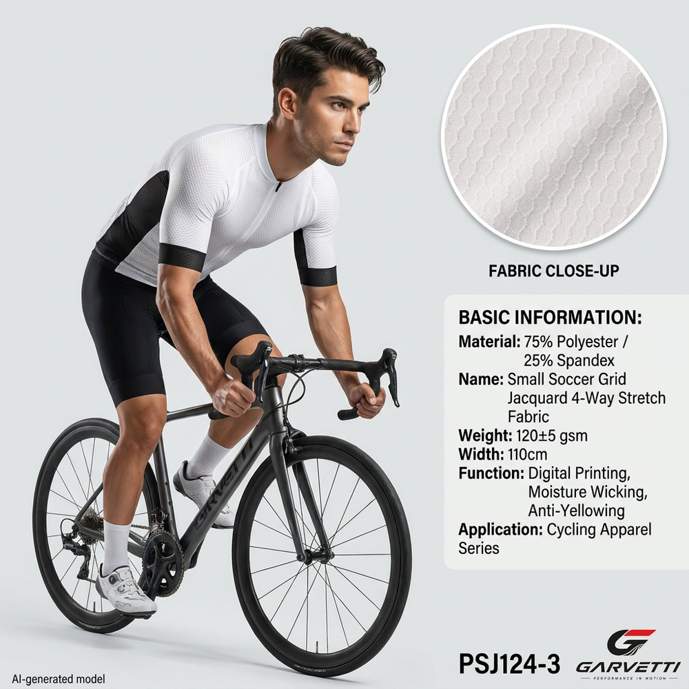 Football Check Jacquard 4-Way Stretch Cycling Fabric by Meter, 75% Poly 25% Spandex, 120gsm, 3D Pattern, Custom Jersey Woven