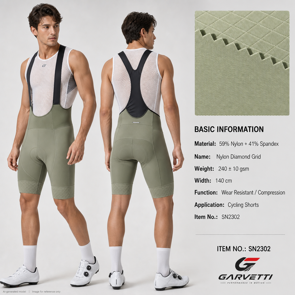 Nylon Spandex Diamond Grid Compression Cycling Fabric by Meter, 59% Nylon 41% Spandex, 240gsm, Abrasion Resistant