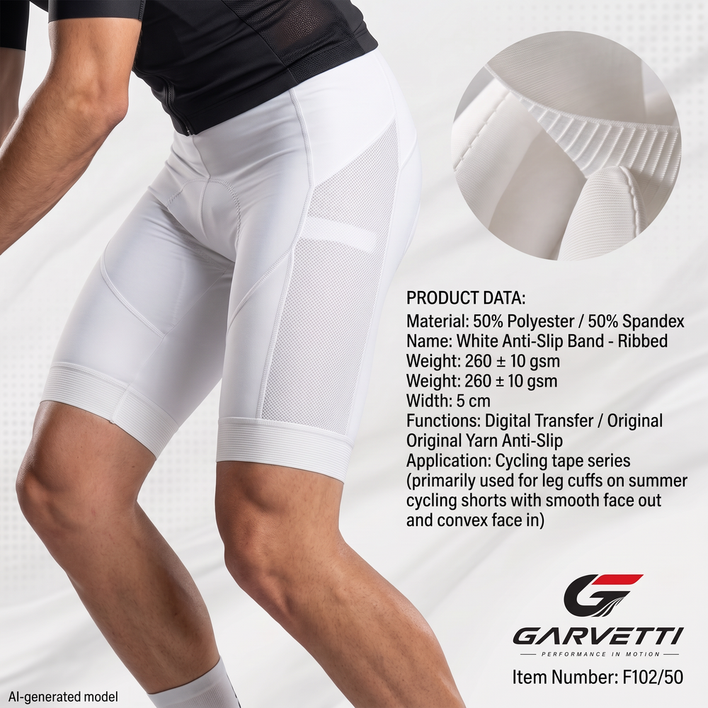 White Horizontal Stripe Non-Slip Gripper Elastic Webbing, 50% Polyester 50% Spandex, Solution Dyed Anti-Slip, Digital Print