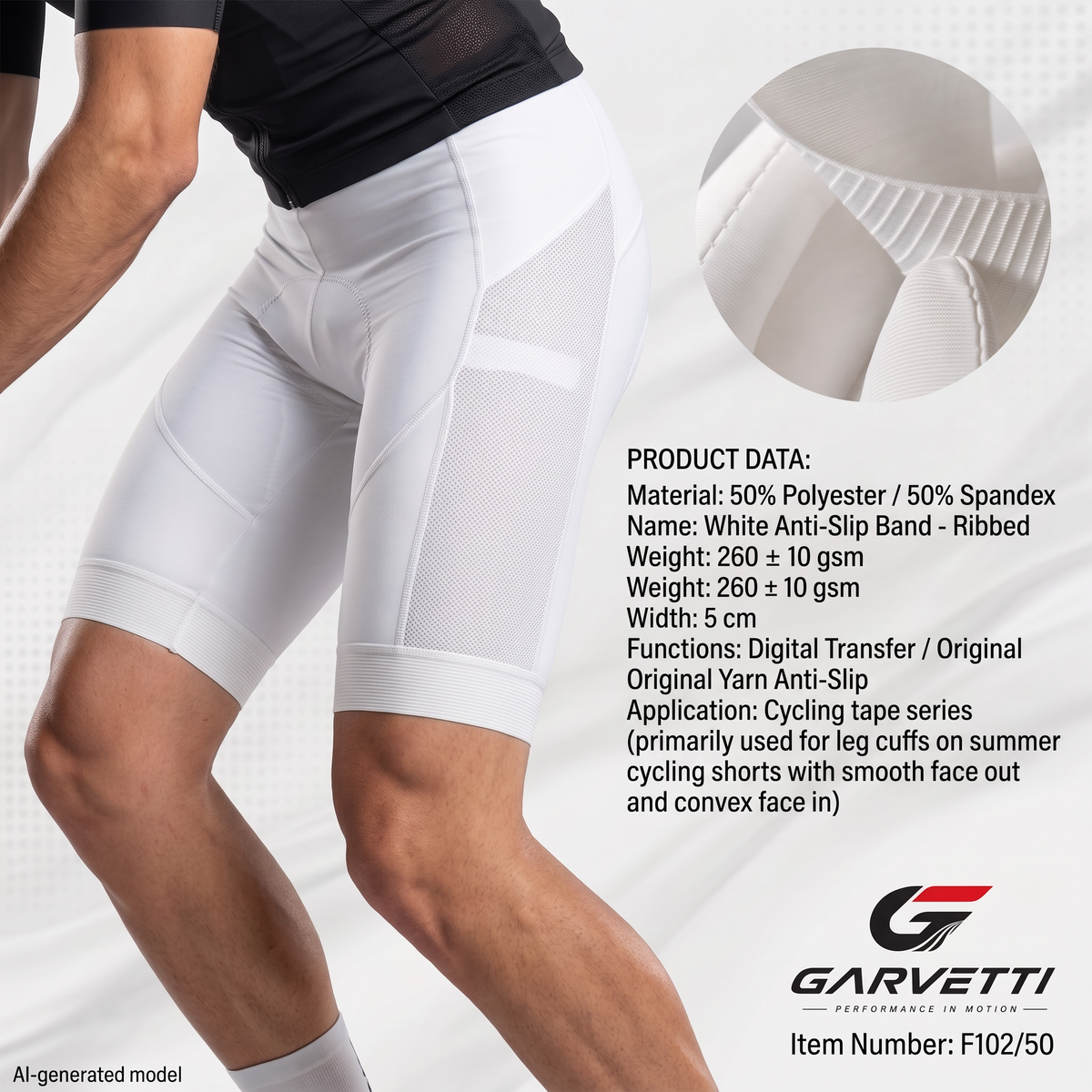 White Horizontal Stripe Non-Slip Gripper Elastic Webbing, 50% Polyester 50% Spandex, Solution Dyed Anti-Slip, Digital Print