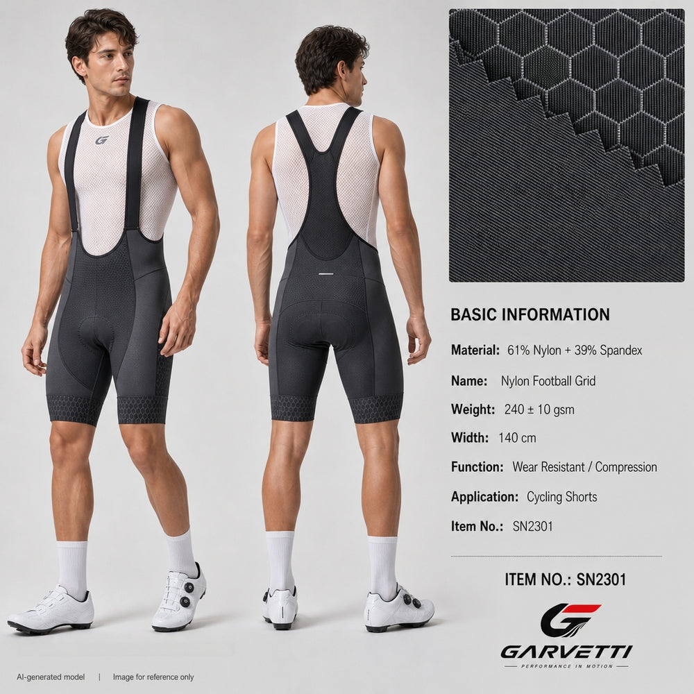 Nylon Spandex Football Check Cycling Fabric by Meter, 61% Nylon 39% Spandex, 240gsm, Stretch Compression Knit