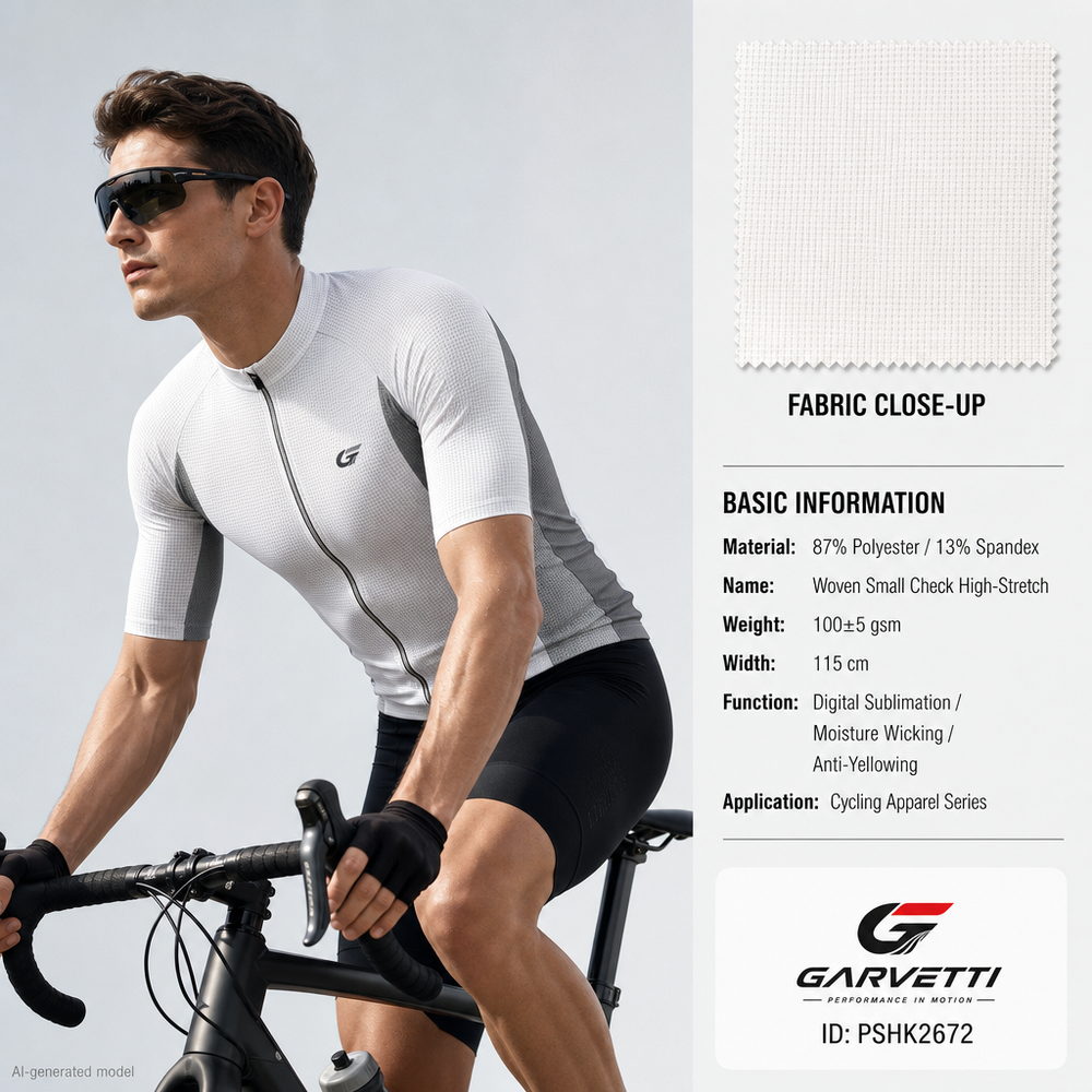 Woven Fine Check 4-Way Stretch Cycling Fabric by Meter, 87% Polyester 13% Spandex, 100gsm, Anti-Pilling, High Elastic Jersey Woven